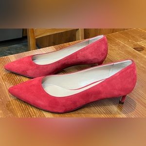 Stuart Weitzman Red Suede Kitten Heel Pumps, Size 6.5M.